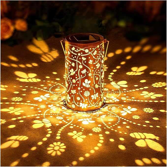Bee Solar Lanterns Outdoor Waterproof Hanging Solar Lights Bee Gifts for Women Men Metal Decorative LED Bee Lanterns for Garden Decor,Yard,Patio,Lawn,Tabletop,Pathway,Landscape