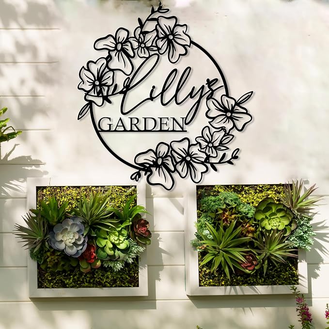 Your Name Metal Hanging Garden Sign, Flower Design Garden Art, Custom Garden Wall Art, Personalized Gift, Outdoor Custom Decor, Gardening Sign, Custom Name Sign, Unique Yard Art