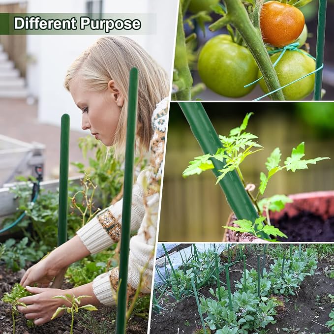 Jollybower 25pcs Steel Plant Stakes 3 Feet,Sturdy Plant Sticks, Plastic Coated Metal Garden Stakes Supports Climbing for Tomato, Bean, Flowers, Tree Potted