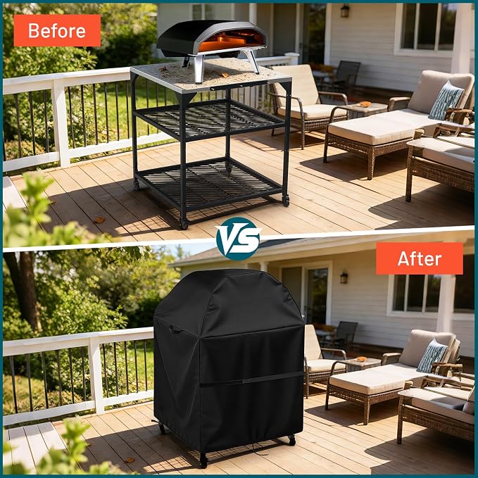 Outdoor Pizza Oven Table Cover for Feasto Large Movable Pizza Oven Table, Waterproof Outdoor Grill Table Covers Pizza Oven Stand Covers (Cover Only) - 37''Lx29''Wx52''H / 92x72x132 cm, Black