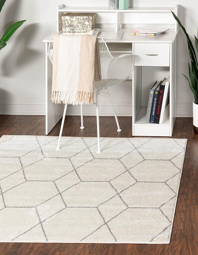Unique Loom Trellis Frieze Collection Area Rug - Geometric (3' Square, Ivory/ Gray)