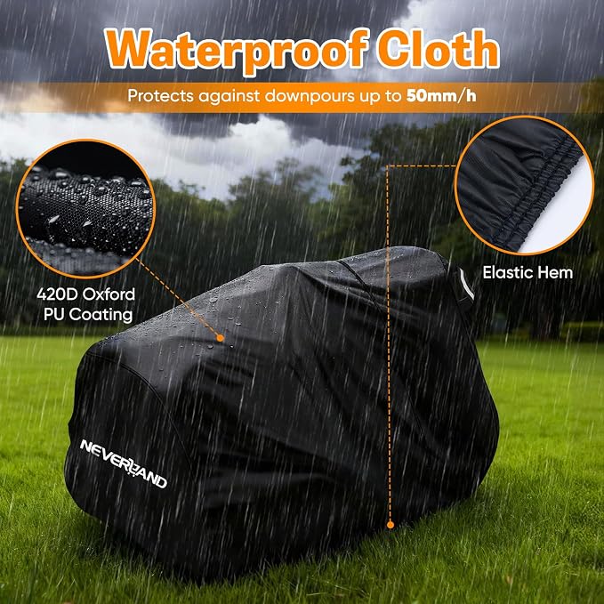 NEVERLAND Riding Lawn Mower Cover - Lawn Tractor Cover with Drawstring & Storage Bag, Fits 42" to 54" Decks, 420D Polyester Oxford, Reflective Handles