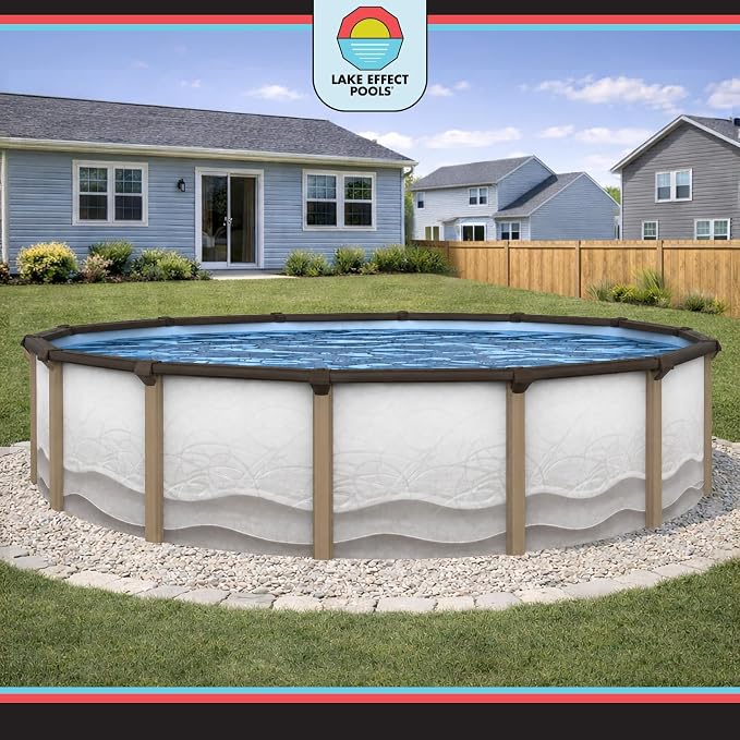Lake Effect Pools 'Cozumel' 24 ft Round Above Ground Swimming Pool | 52 Inch Resin Protected Steel Sided Walls | Bundle Includes: 25 Gauge Overlap Liner & Widemouth Skimmer