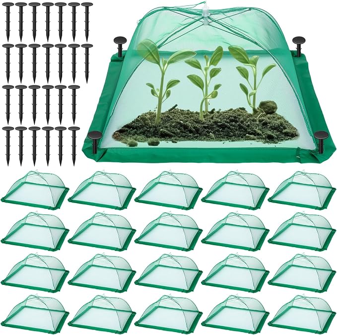 FillTouch 20 Pcs 17 Inch Mesh Plant Cover Plant Protectors from Animals Outdoor Plants Tent for Vegetables Pop up Net Garden Netting Cover Collapsible Plants Umbrella to Keep Small Animals Out