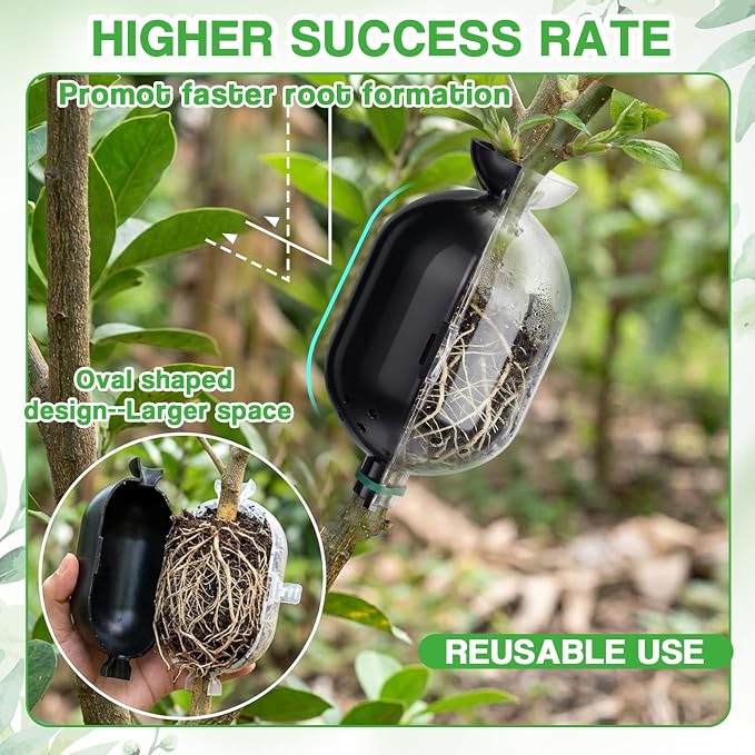 AceOrbit 20 Pack Air Layering Propagation Kit with Drain Holes - Half Transparent Tree Root Plant Growing Box with Metal Core Twist Ties Reusable High Pressure Grafting Ball for Fast Propagation Roots