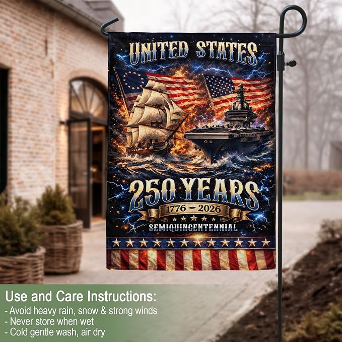 250 Year American Anniversary Flag, 250th Anniversary Patriotic Design, Garden Flags For Outside, Visible On Both Sides, 250 Years Of Freedom Flag, Banner Commemorative Outside Decoration 3 (12x18 Inch)