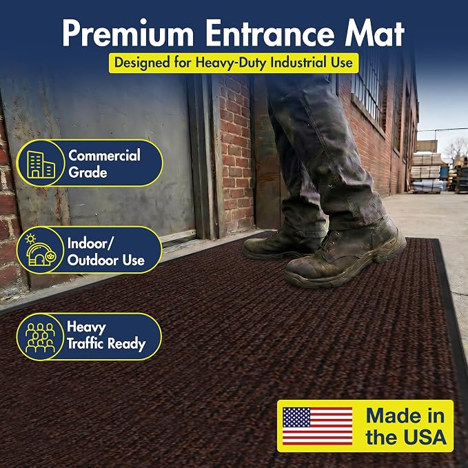 Notrax 109 Industrial Door Mat, 3' x 10' Large Entrance Mat, Heavy Duty Commercial Rugs for Entryway, Welcome Lobbies, Garage, and Mudroom, Made in the USA, Brown, Brush Step 109S0310BR