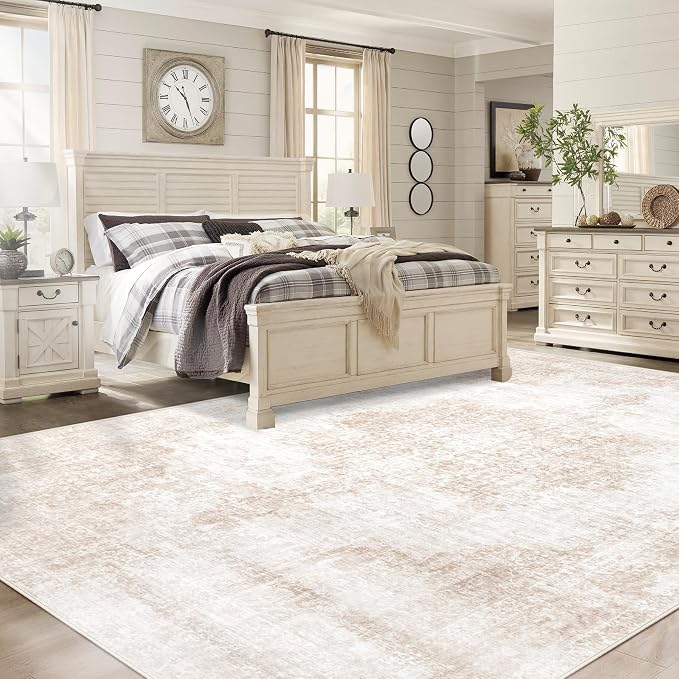 Area Rug 9x12 Vintage Rugs: Large Washable Living Room Rug Retro Medallion Distressed Soft Low Pile Non-Slip Rugs Indoor Floor Carpet for Bedroom Dining Table Office (Beige/Brown,9'x12')
