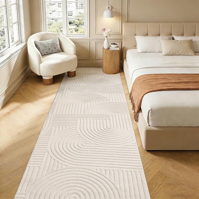 Pauwer 3x12 Area Rugs for Living Room, Modern Non Slip Washable Rug, Beige | Arch Pattern, Soft Fluffy, Neutral, Boho Accent, Solid Color Floor Carpet, For Kids Room Dining Room Nursery Entryway