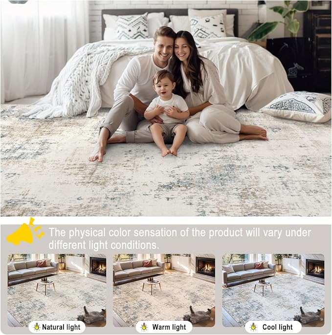 PLHXFR 9x12 Area Rug Living Room: Modern Abstract Washable Carpet Multi | For Bedroom Dining Room Farmhouse Nursery Home,Machine washable,Non Slip,Large Soft Neutral,Stain Resistant, Indoor Floor