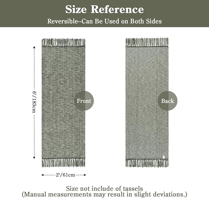 Sage Green Kitchen Runner Rug, 2' x 6' Boho Washable Bathroom Mat | Modern Farmhouse Hallway Runner Rugs Hand-Woven Reversible Bedroom Carpet for Laundry Entryway Home Decor