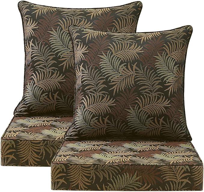 Outdoor Deep Seat & Back Cushion Set (2-Pack), 24 x 24 Inch Water Repellent and Fade Resistant Patio Furniture with Removable Cover for Outside Sofa Couch, Bamboo Leaf Jacquard