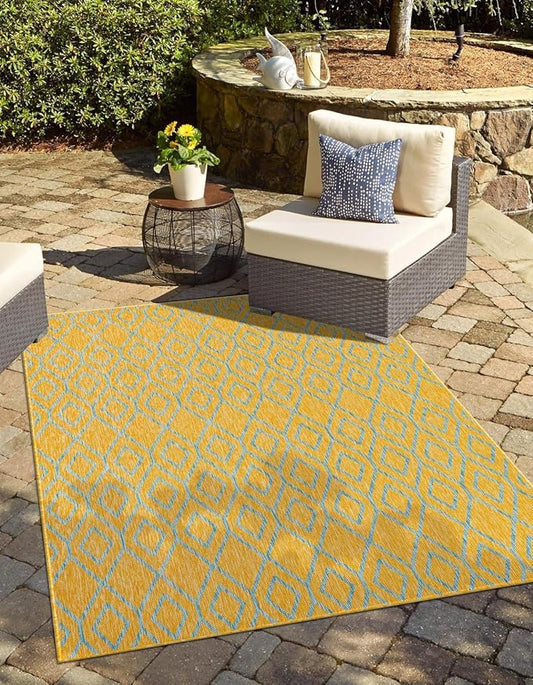 Jill Zarin Outdoor Collection Area Rug - Turks and Caicos (7' 10" x 10' Rectangle Yellow and Aqua/Light Blue)