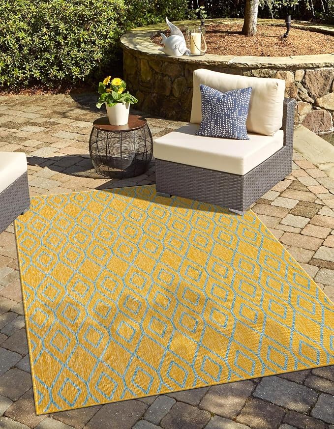 Jill Zarin Outdoor Collection Area Rug - Turks and Caicos (7' x 10' Rectangle Yellow and Aqua/Light Blue)