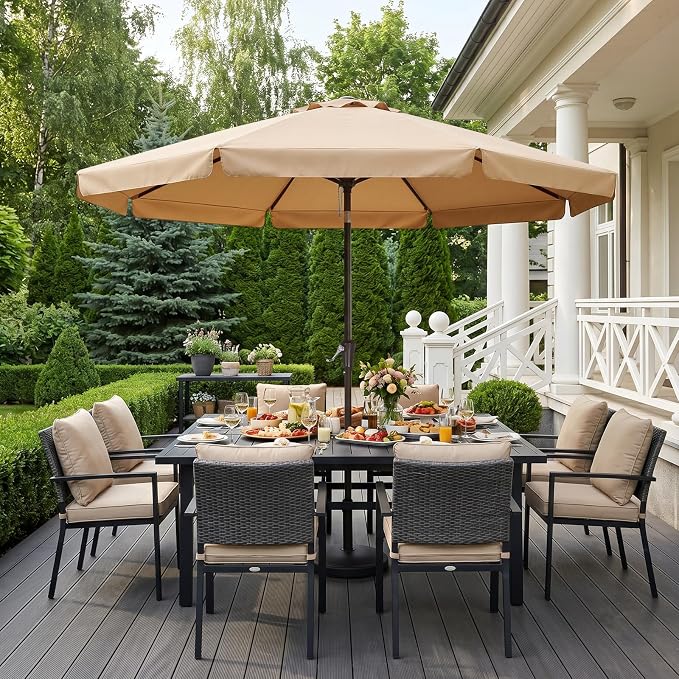 ABCCANOPY 10ft Scalloped Patio Umbrella, Outdoor Table Umbrella with Tilt and Crank, Fiberglass Ribs Deck Umbrella for Patio, Pool, Garden, Picnic (Khaki)