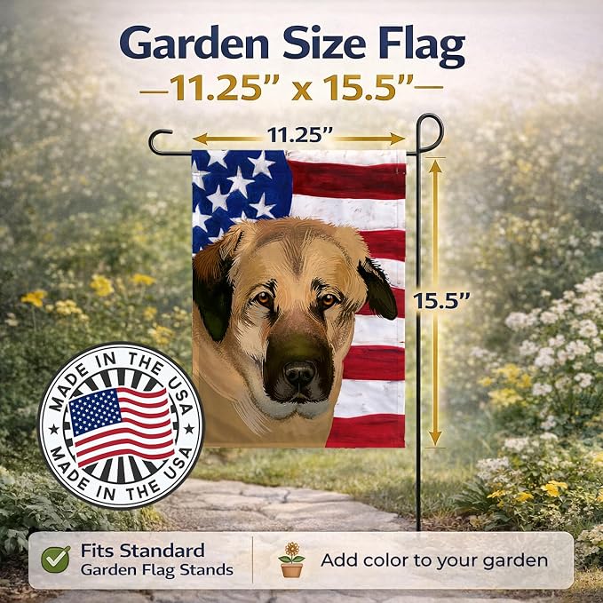 Caroline's Treasures CK6403GF Anatolian Shepherd Dog American Flag Garden Flag Mailbox Flag Decorative Yard Flag Banner Outside Patio Artwork Yard Flower Beds, Garden Size, Multicolor