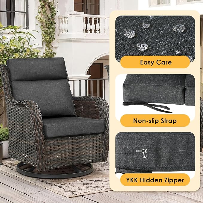 Outdoor High Back Chair Cushion, 2 Pack 44x21 inches Patio Chair Cushions Water Repellent Rocking Cushions Indoor Furniture Seat Pad, Charcoal Gray
