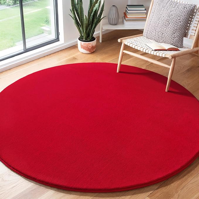 Amearea Red Round Area Rug 4ft Washable Circle Rugs for Bedroom Living Room | Fluffy Indoor Thickened Memory Foam Rug, Non Slip Minimalist Circular Carpet for Kids Boys Girls Dorm Nursery Room Decor