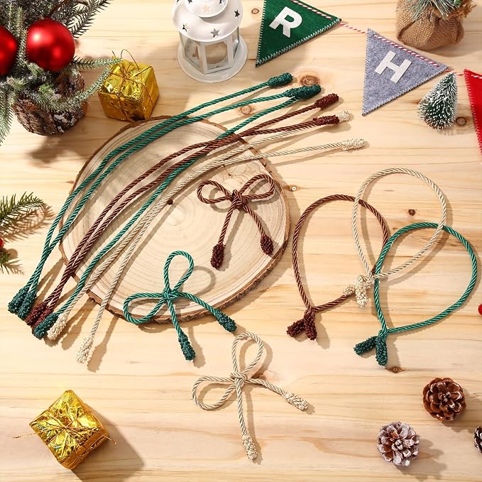 Zhengmy 16 Pcs 20 Inches Christmas Garland Ties Christmas Decorative Twist Ties for Banister Reusable and Flexible Twist for Xmas Home Decorations Holiday Craft Wrapping (Brown Green Beige)