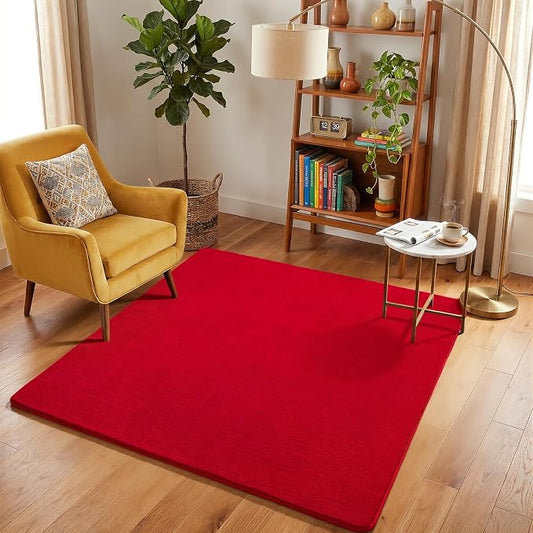 Amearea 4x4 Square Area Rugs for Bedroom Living Room, Red Memory Foam Rug | Thickened Fluffy Indoor Washable Rug, Modern Non Slip Minimalist Carpet for Entryway Kids Boys Girls Dorm Nursery Room Decor