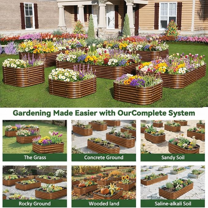 2 Pack Tall 8x4FT Brown Corrugated Galvanized Steel Raised Garden Bed Outdoor, Metal Above Ground Garden Bed for Vegetables and Flowers, Raised Beds for Gardening