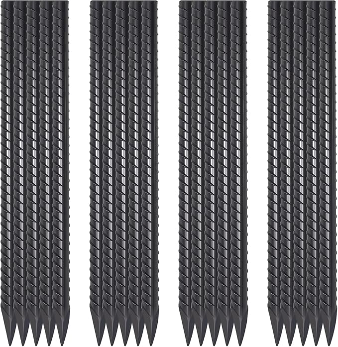 Rebar Stakes 16 Inch Heavy Duty 1/2 Inch Dia Straight Metal Spikes 20 Pack | Steel Ground Anchors with Chisel Point End for Plant Support, Garden Border,Landscape Edging