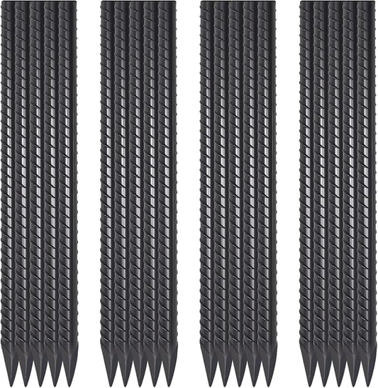Rebar Stakes 16 Inch Heavy Duty 1/2 Inch Dia Straight Metal Spikes 20 Pack | Steel Ground Anchors with Chisel Point End for Plant Support, Garden Border,Landscape Edging