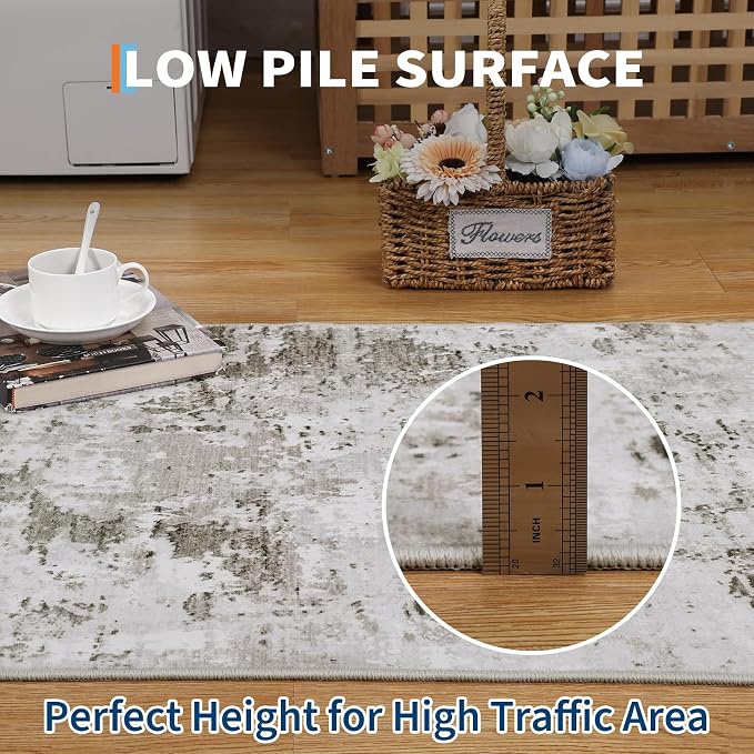 ROYHOME Modern Abstract Runner Rug 2x5 Washable Non Slip, Taupe/Beige | Stain Resistant Rug for Bedroom Living Room Non Shedding Low Pile Indoor Floor Cover