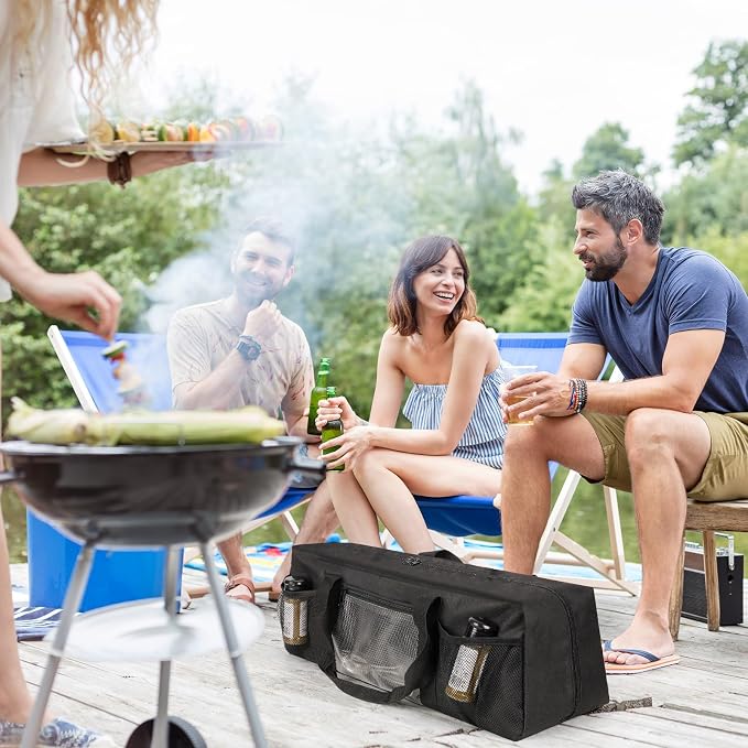 Grill Tool Storage Bag, Large Grill Utensil Storage Caddy with Pockets, Portable Grill Accessory Storage Bag for Outdoor Camping & BBQ (Black)