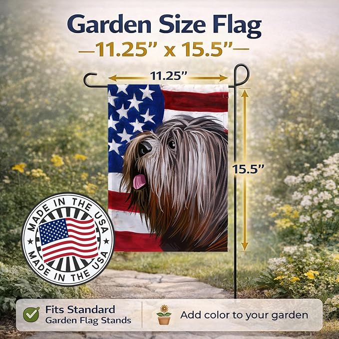 Caroline's Treasures CK6690GF Schapendoes American Flag Garden Flag Mailbox Flag Decorative Yard Flag Banner Outside Patio Artwork Yard Flower Beds, Garden Size, Multicolor