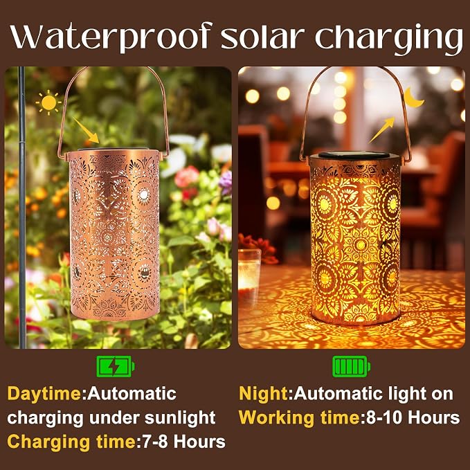 DIBIEECN Birthday Gifts for Women Mom Grandma Wife, Solar Lanterns Outdoor Waterproof, Metal Hanging Lights Garden Decor, LED Decorative Lantern for Patio Porch Backyard, Sunflower, 2 Pack