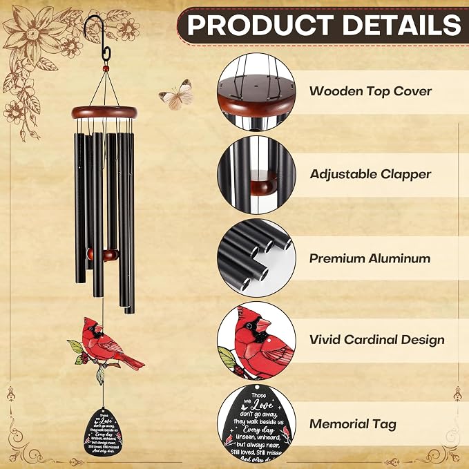 36’’ Large Memorial Wind Chimes for Loss of Loved One, Sympathy Gifts for Loss of Mom Father Husband - Remembrance Gifts, Memorial Wind Chimes with Mute Option for Outside