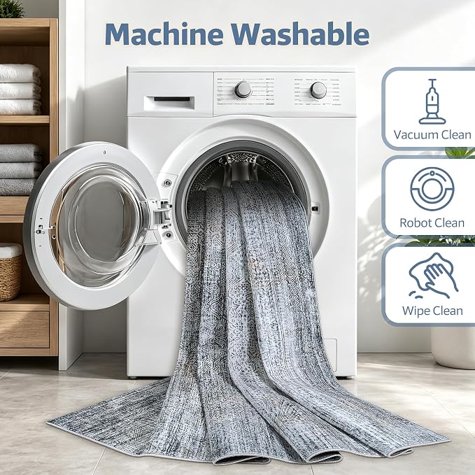 8x10 Washable Area Rug Modern Abstract for Living Room Bedroom Gray Blue | Soft Indoor Carpet,Anti-skid Backing,Water Repellent,Non-shedding, Suitable for bedroom dining farmhouse nursery home office