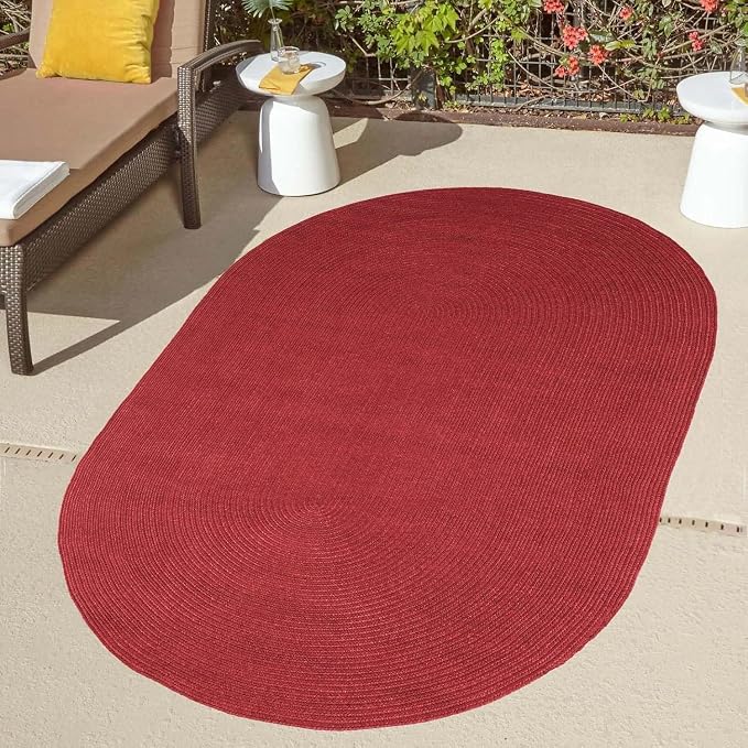 Superior Indoor/Outdoor Area Rug, Reversible Braided Floor Decor for Living Room, Kitchen, Patio, Front Porch, Modern Boho Farmhouse Rugs, Hardwood, Bedroom Accessories, 3' x 5', Burgundy