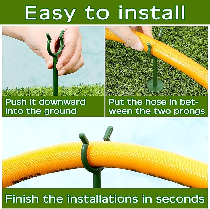 Taiyin 30 Pcs 3/4'' Garden Hose Holder Brackets Garden Guide Holder Decorative Outdoor Guide Stakes Support Spike Plant Tool to Keep Off Lawn for Yard (Green)