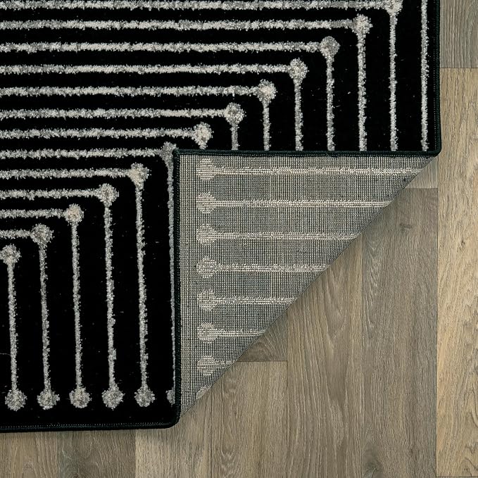 Rugshop Contemporary Bohemian Stripe Area Rug 7'10" x 10' Black | Jute Backing, Soft Medium Pile, Stain Resistant, No Shedding, Living Room, Dining Room, Family Room, Great Room, Basement