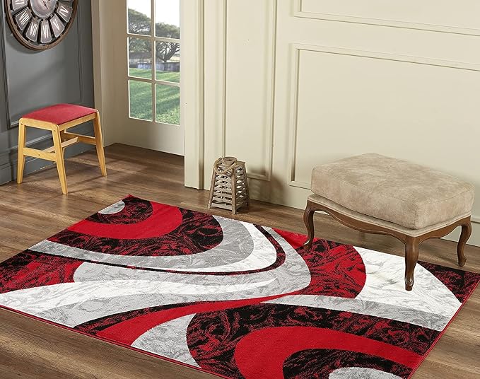 Yafa Home Fashion Modern Contemporary Swirls Design Area Rug, Luxurious, Elegant, and Fashionable Area Rug (Red, 2 ft X 7 ft)