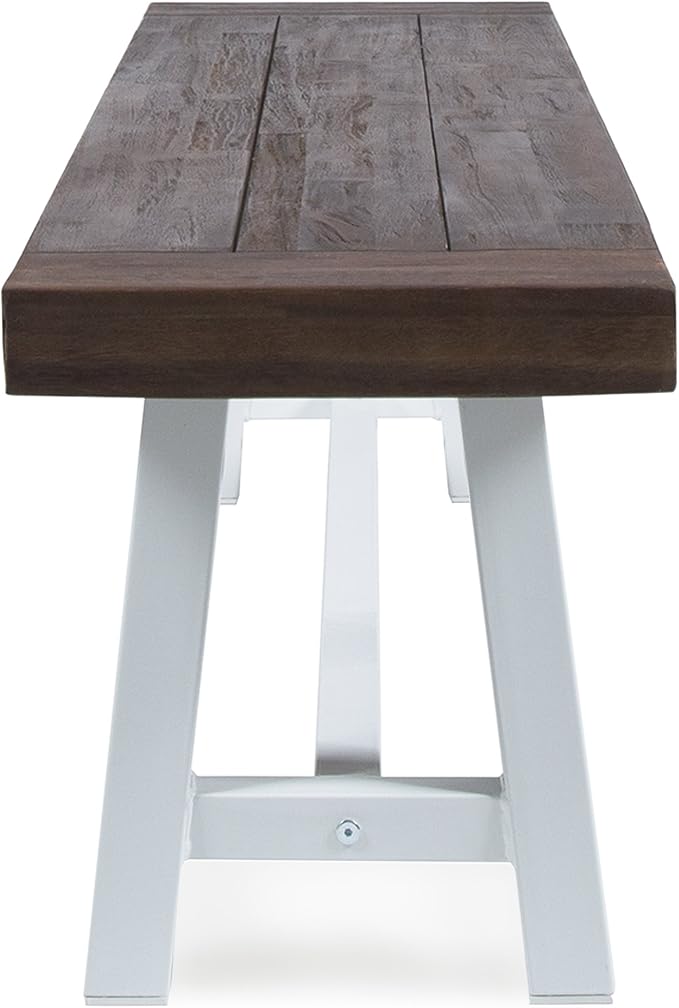 Christopher Knight Home Carlisle Outdoor Acacia Wood Dining Bench with Metal Frame, Sandblast Dark Brown / White Rustic Metal