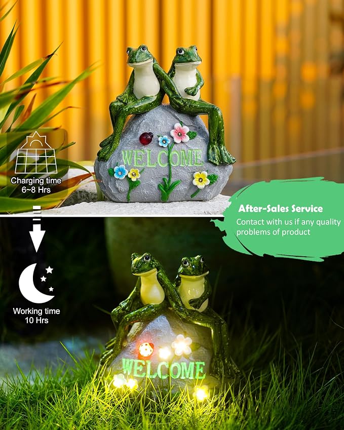 Solar Garden Outdoor Statues Frog with Succulent | 7 LED Lights, Lawn Decor Statue for Patio, Balcony, Yard Ornament, Gifts for Mom Grandma Women