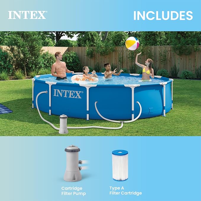 Intex 12' x 30" Metal Frame Swimming Pool w/ Filter Pump & Pool Maintenance Kit