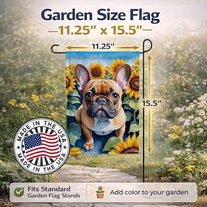 Caroline's Treasures DAC6081GF French Bulldog in Sunflowers Garden Flag Mailbox Flag Decorative Yard Flag Banner Outside Patio Artwork Yard Flower Beds, Garden Size, Multicolor