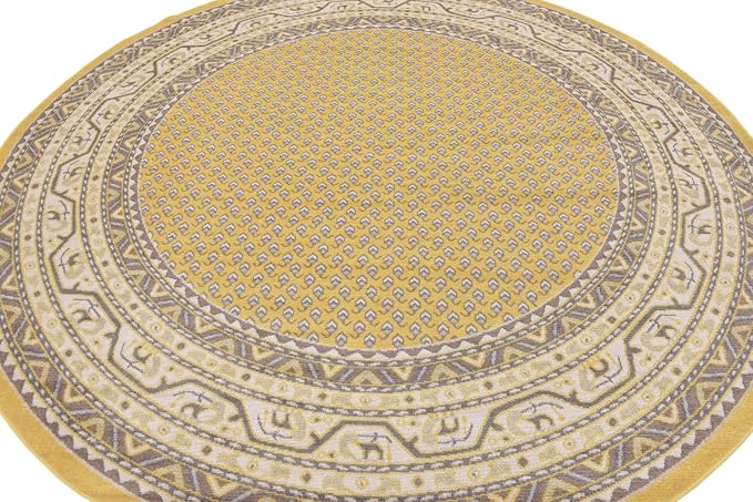 Unique Loom Williamsburg Collection Traditional Border with Dotted Center Area Rug, Round 8' 0" x 8' 0", Yellow/Beige
