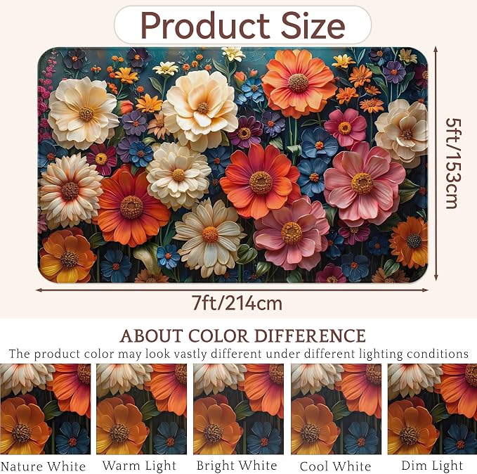Area Rugs Abstract Flower Modern Neutral Large Living Room Carpet Cute Spring Floral Washable Rugs 5×7 for Kitchen Dinning Room Bedroom Farmhouse Nursery Office Home Decor