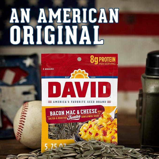 DAVID Jumbo Sunflower Seeds, Bacon Mac and Cheese Flavor, 5.25 oz. (Pack of 12)