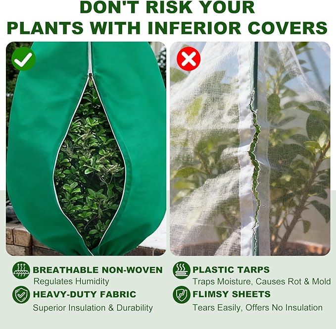 4 Pack 47 x 71 Inch Plant Covers Freeze Protection, Frost Cloth Plant Freeze Protection with Burlap Tree Wrap, Reusable Breathable Freeze Blankets with Drawstring for Fruit Tree Shrub Potted