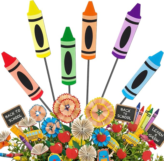 Pickmesh 6 Pcs 12'' H Back to School Decorations Crayon Metal Yard Signs Large Preschool Yard Lawn Outdoor Decor Crayon Party Photo Props for Classroom First Day of School Decor