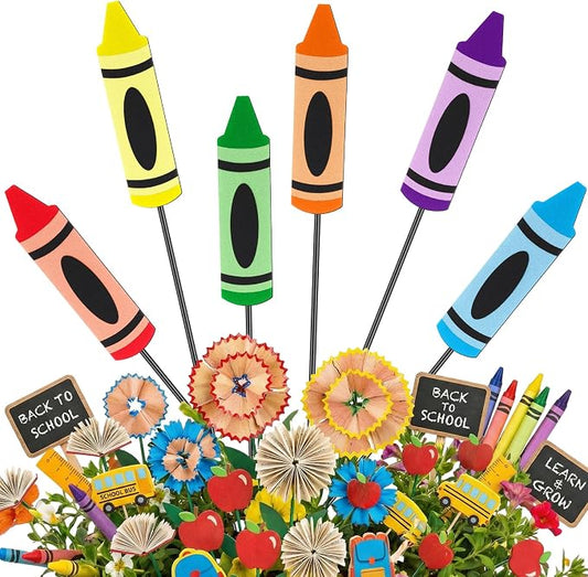 Pickmesh 6 Pcs 12'' H Back to School Decorations Crayon Metal Yard Signs Large Preschool Yard Lawn Outdoor Decor Crayon Party Photo Props for Classroom First Day of School Decor
