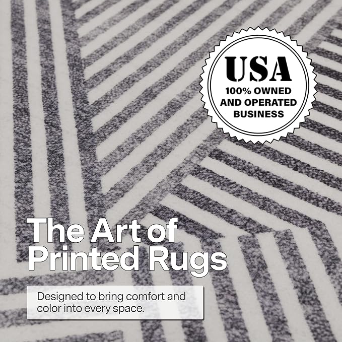 Machine Washable Area Rug Runner - Living Room Bedroom Bathroom Kitchen Entryway Office - Padded Low Pile Stain Resistant Premium - Modern Geometric Contemporary - Miles - Gray 2'6" x 8'