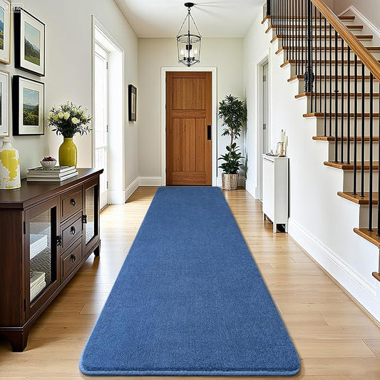 Amearea Modern Soft Hallway Runner Rug, 2x10 Feet Washable Long Runner Rugs | Blue Fluffy Bedroom Rugs, Indoor Non Slip Memory Foam Rug Carpet for Hallway Entrance Kitchen Living Room Home Decor