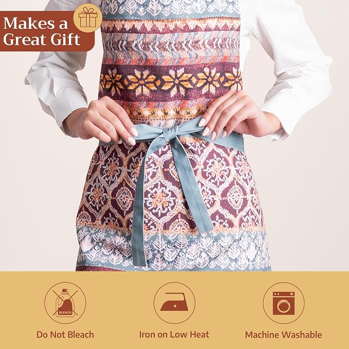 Maison d' Hermine Aprons for women with Pocket 100% Cotton (27.50"x31.50") | Adjustable Neck Strap & long ties Apron Men Chef Wedding Cooking Gardening Server Maid